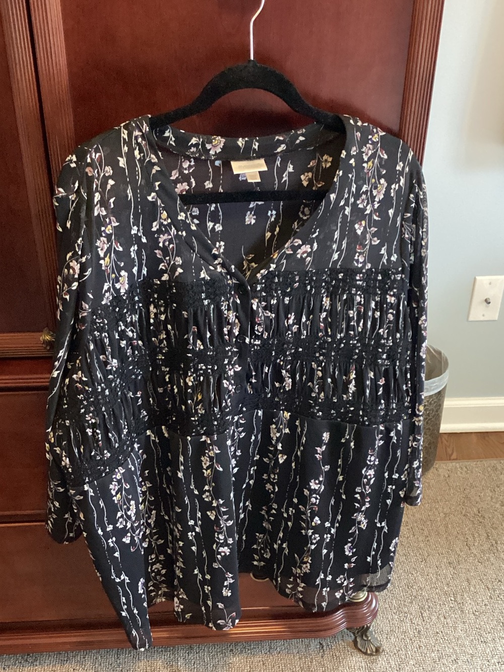 Avenue Black Floral Lace-Trim Tunic